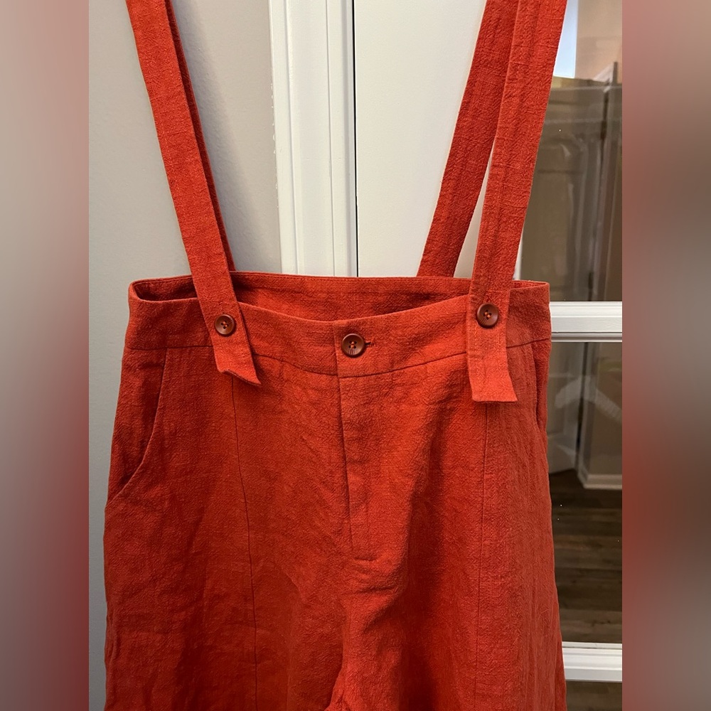 Xiaoliza handmade linen pants with suspenders, front pockets, barrel leg sz S - Picture 2 of 6